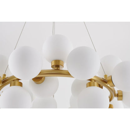 25-Light Gold Iron Chandelier With Milk White Glass Shades