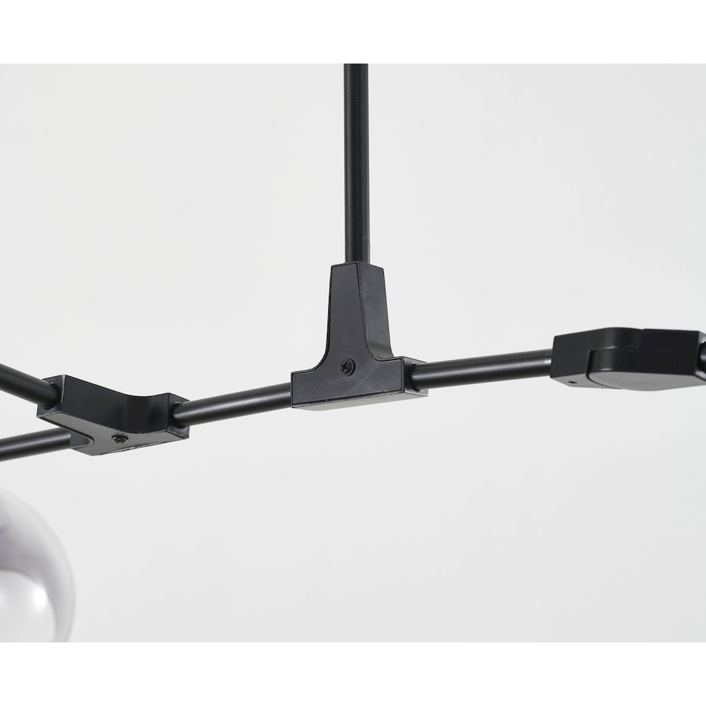 5-Light Black Metal Chandelier With Smoke Glass Shades