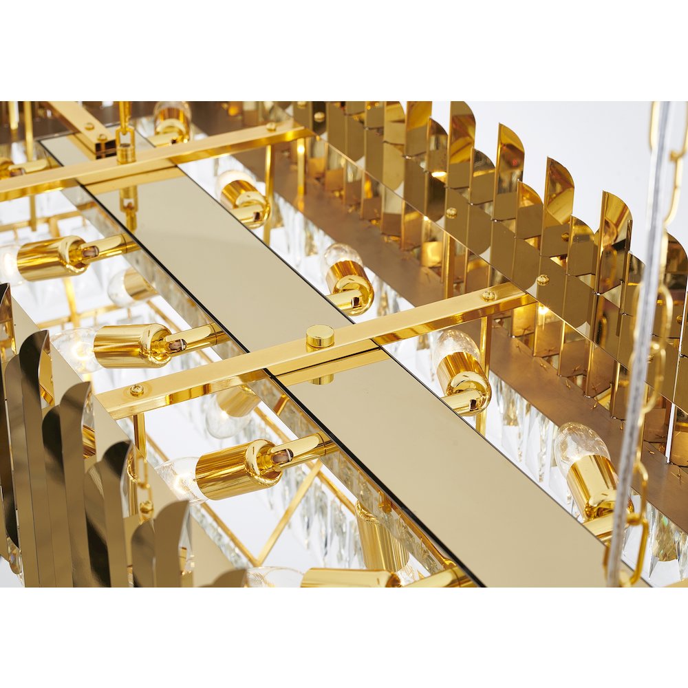 14-Light Gold Stainless Steel Chandelier With Clear Crystal Accents
