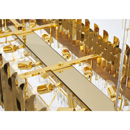 14-Light Gold Stainless Steel Chandelier With Clear Crystal Accents