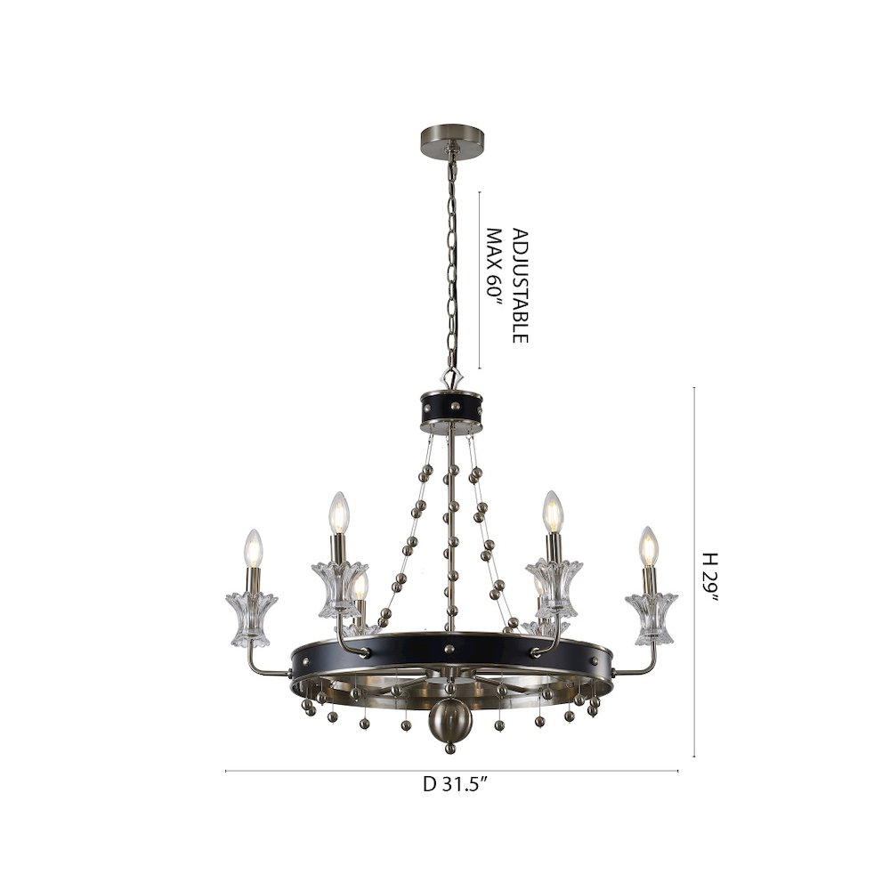 6-Light Satin Nickel And Black Chandelier With Clear Glass Accents