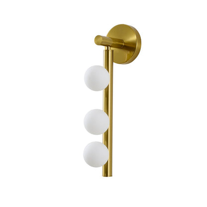 3-Light Satin Brass Metal Wall Sconce With Whtie Glass Shades