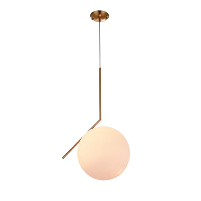 1-Light Brass Iron Single Pendant With A Milk White Glass Shade