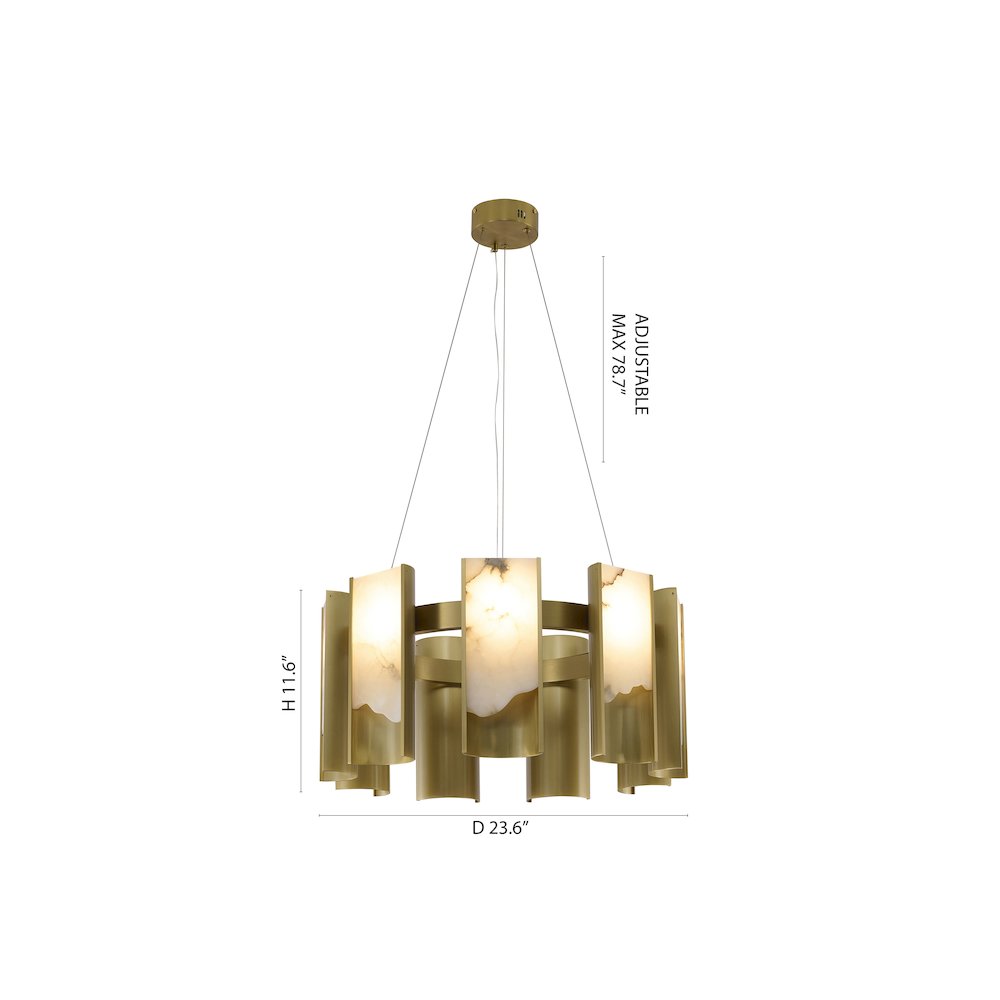 9-Light Satin Brass Aluminum LED Chandelier With White Alabaster Accents