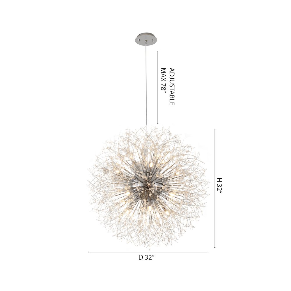 16-Light Chrome Stainless Steel Chandelier With Clear Crystal Accents