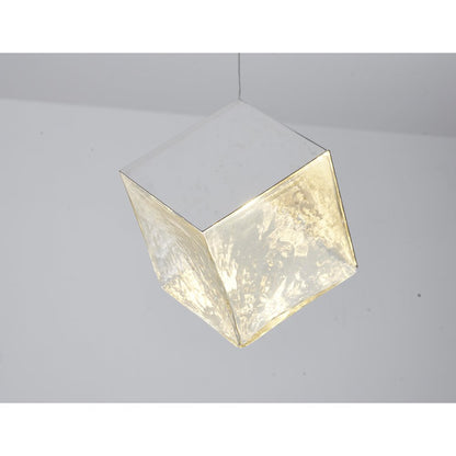 1-Light Chrome Cubed Pendant With A Clear Distorted Glass Shade