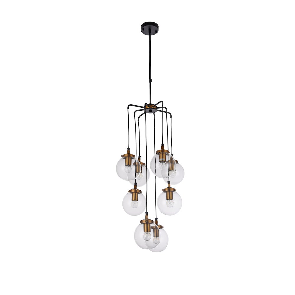 8-Light Black Metal Chandelier With Clear Glass Shades