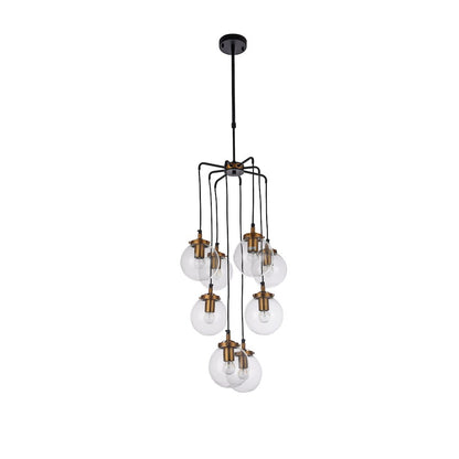 8-Light Black Metal Chandelier With Clear Glass Shades