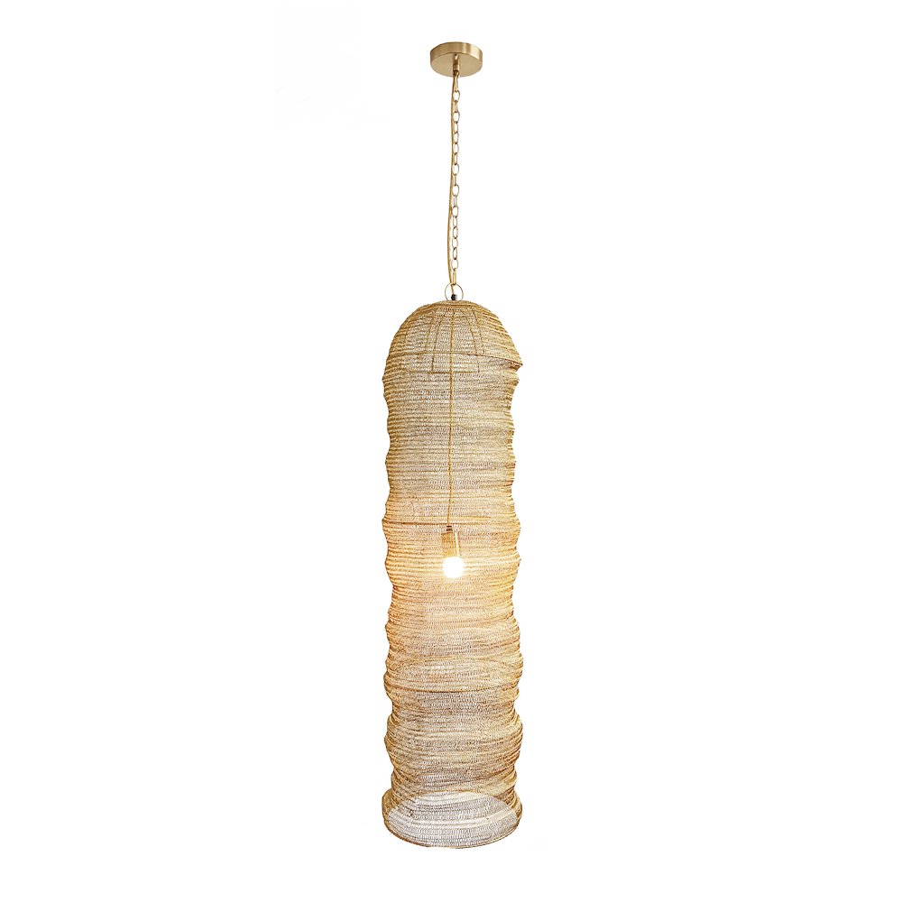 1-Light Gold Pendant With A Chain Basket Shade
