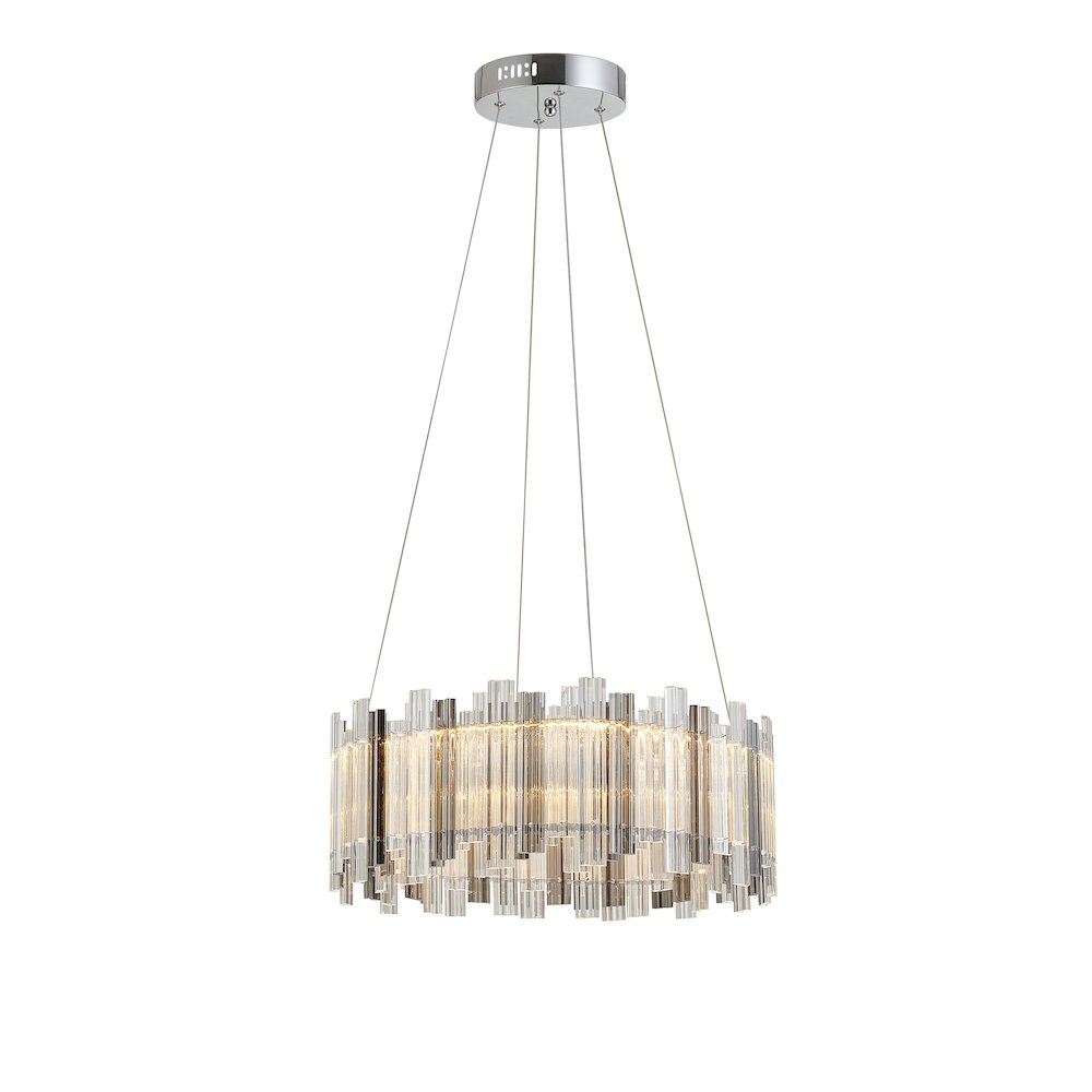 2-Light Chrome LED Chandelier With Clear And Smoke Glass Accents