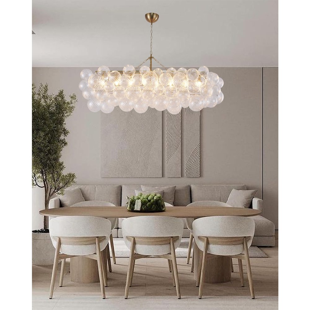 12-Light Brass Chandelier With Clear Swirl Glass Shades