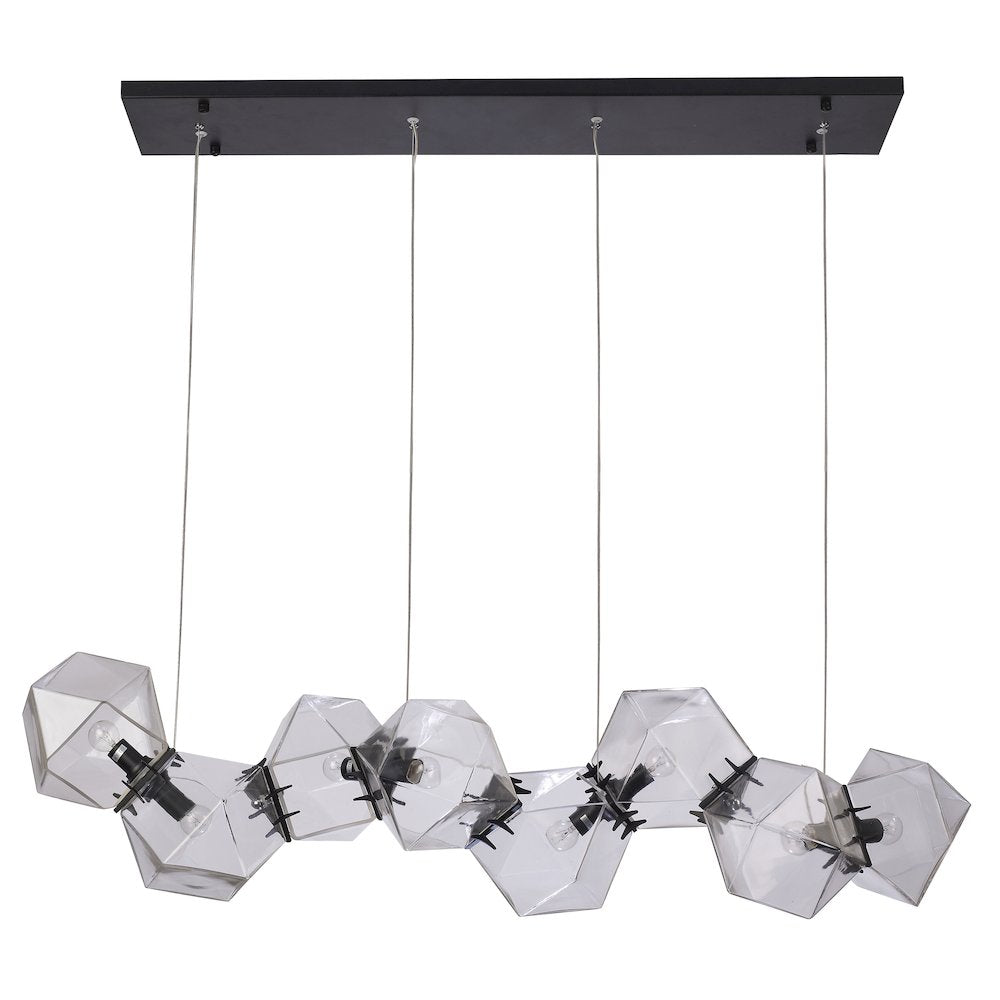 8-Light Black Block Chandelier With Clear Glass Cubes