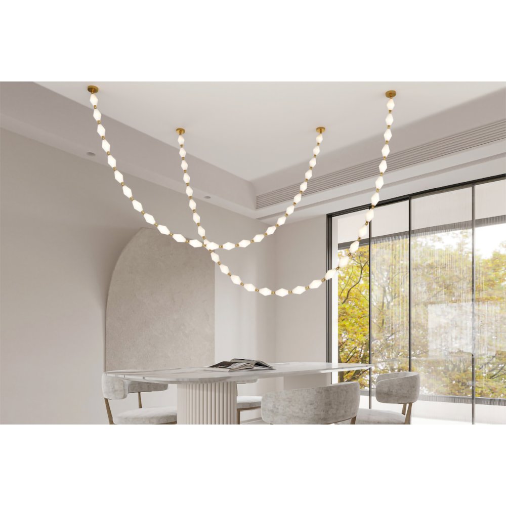 16-Light Antique Brass Link LED Chandelier With White Glass Shades