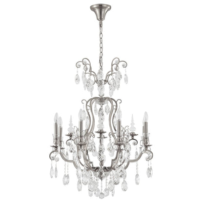 9-Light Pewter Chandelier With Clear Crystals