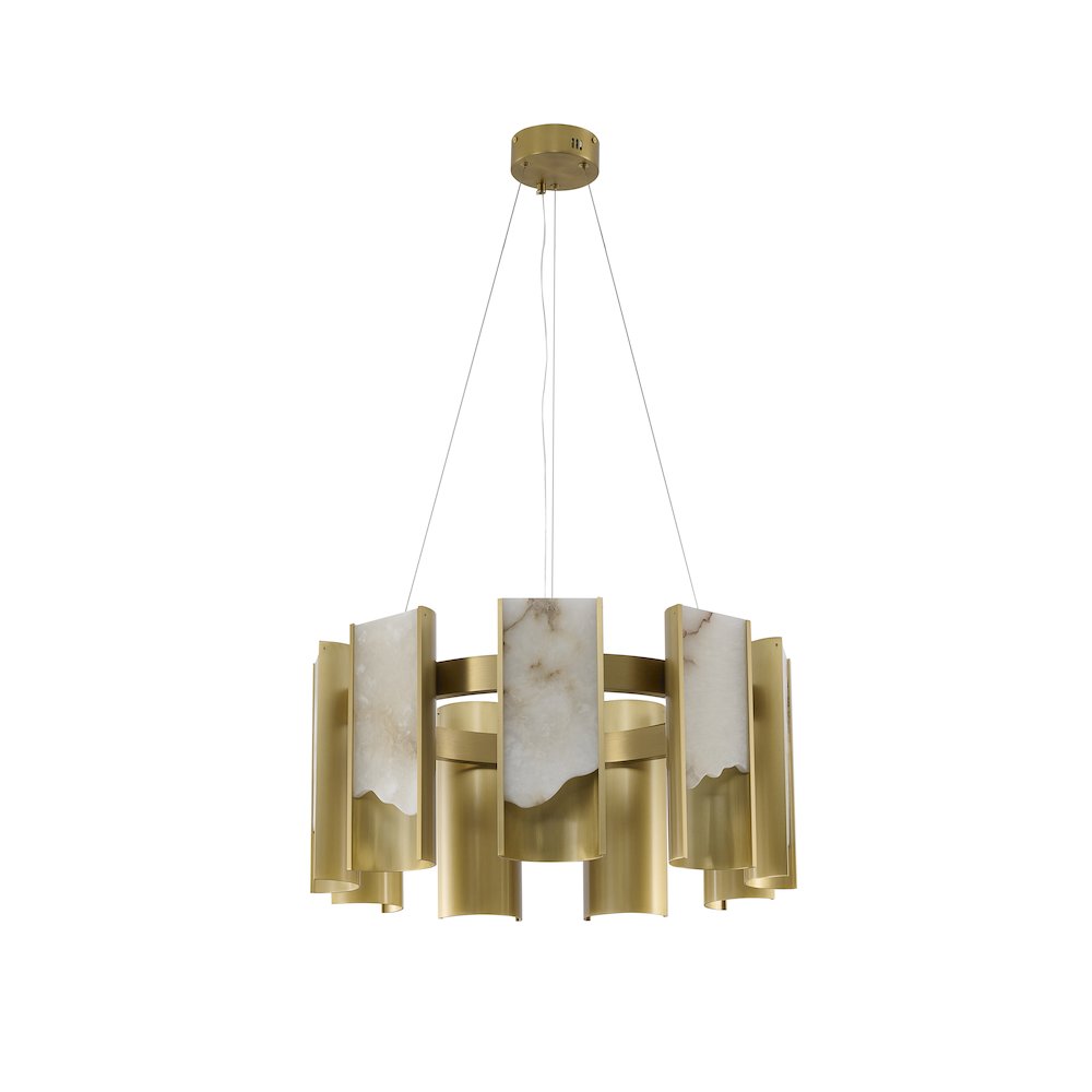 9-Light Satin Brass Aluminum LED Chandelier With White Alabaster Accents