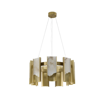 9-Light Satin Brass Aluminum LED Chandelier With White Alabaster Accents