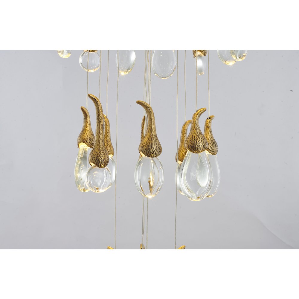 60-Light Antique Brass Metal LED Chandelier With Hanging Crystals