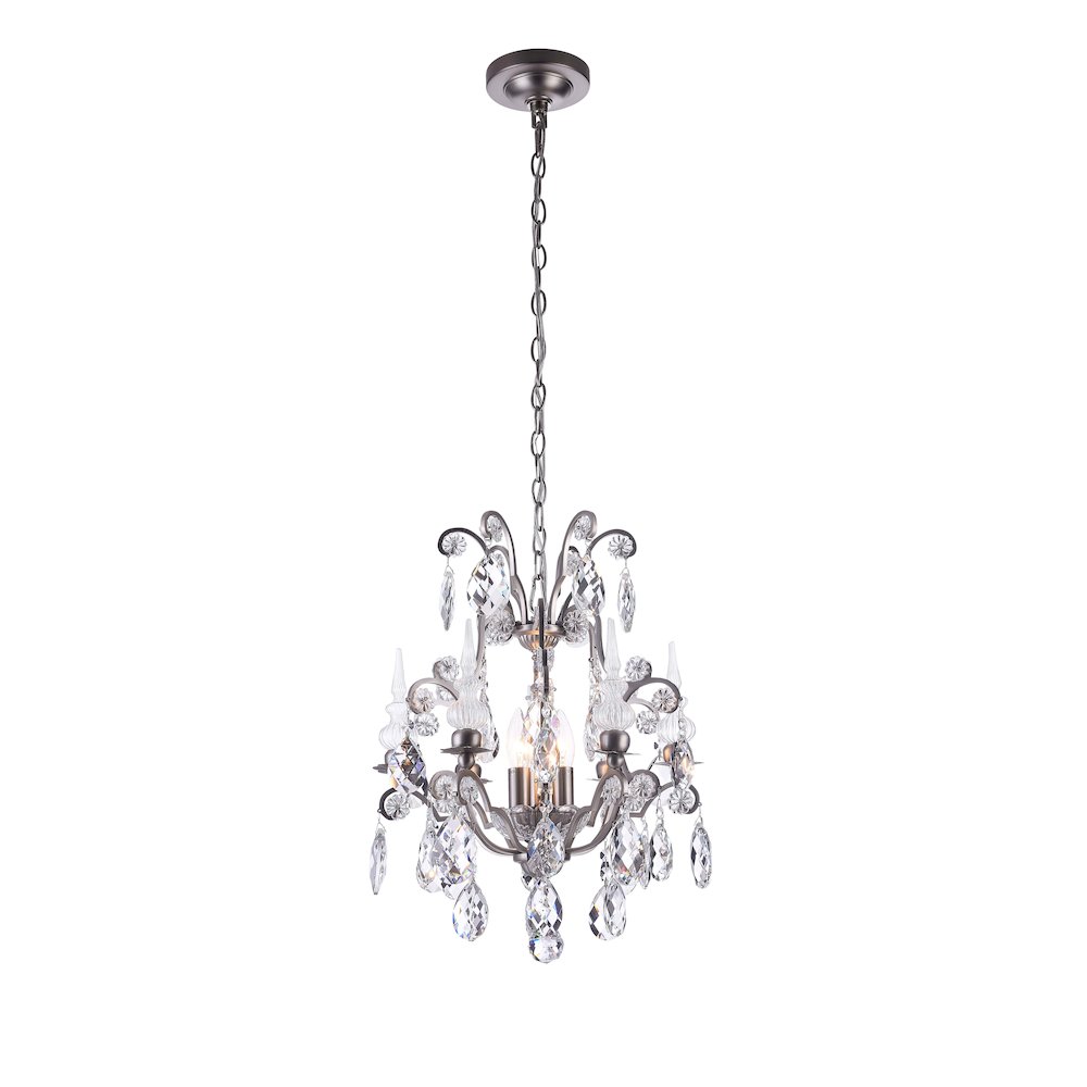 3-Light Pewter Chandelier With Clear Crystals
