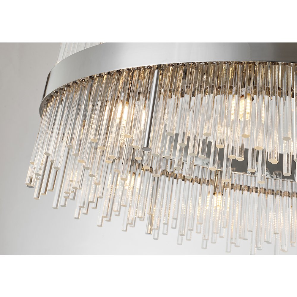 24-Light Chrome Stainless Steel Chandelier With Clear Glass Rods