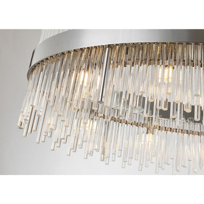 24-Light Chrome Stainless Steel Chandelier With Clear Glass Rods
