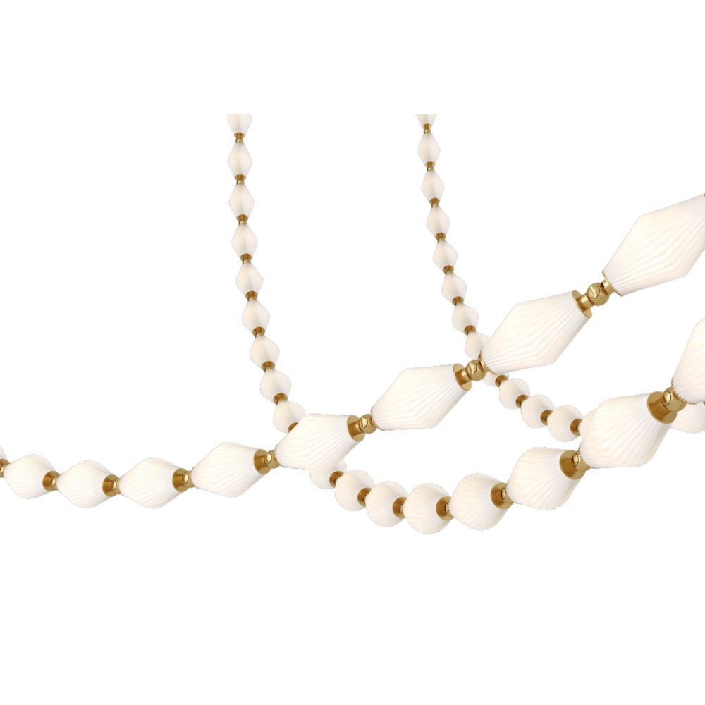 16-Light Antique Brass Link LED Chandelier With White Glass Shades