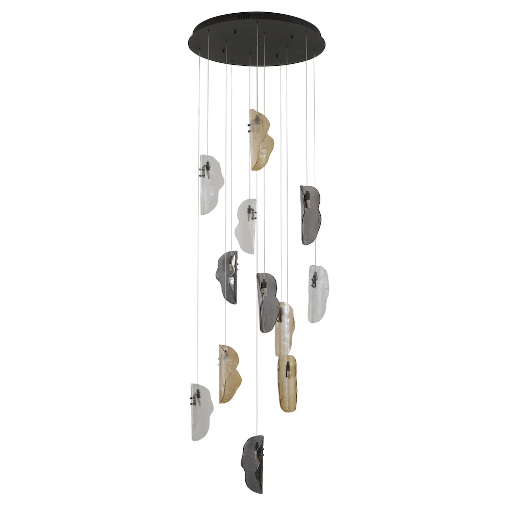 12-Light Black Chandelier With Clear, Smoke, And Amber Glass Accents