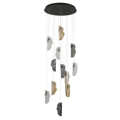 12-Light Black Chandelier With Clear, Smoke, And Amber Glass Accents
