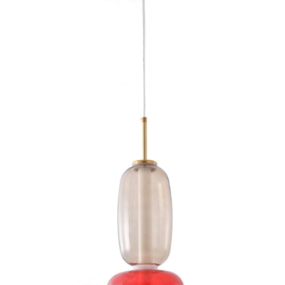1-Light Gold LED Single Pendant With A Multi-color glass shade