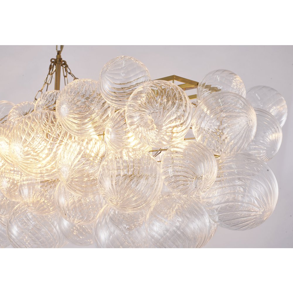 12-Light Brass Chandelier With Clear Swirl Glass Shades