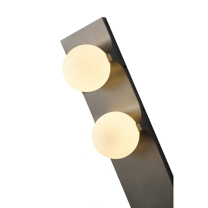 2-Light Black Stainless Steel Wall Sconce With White Glass Shades