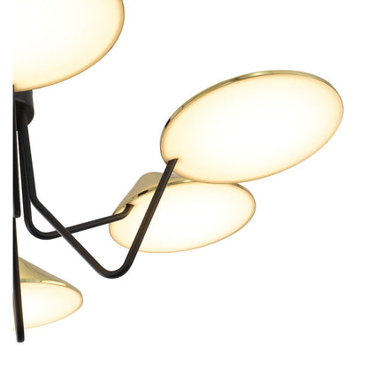 6-Light Black And Shiny Brass Iron LED Chandelier With White Acrylic Shades