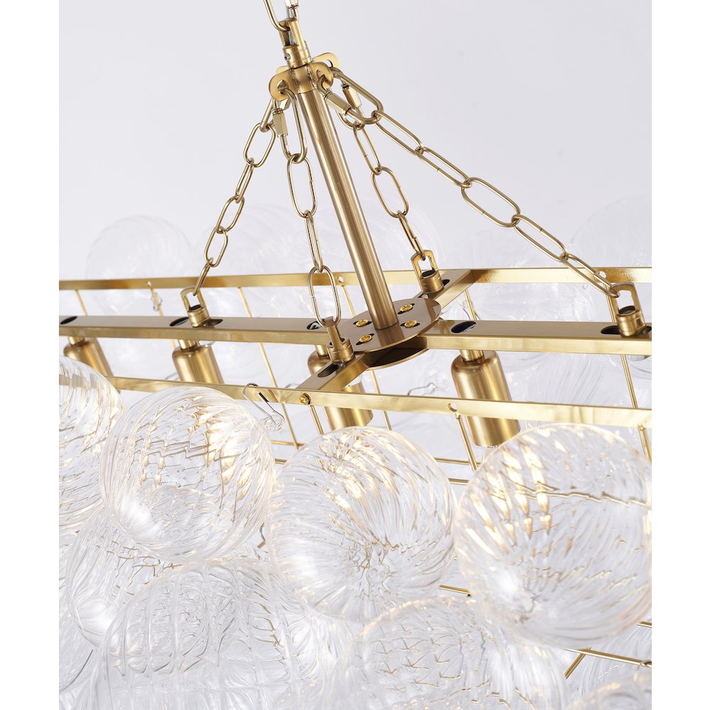 12-Light Brass Chandelier With Clear Swirl Glass Shades