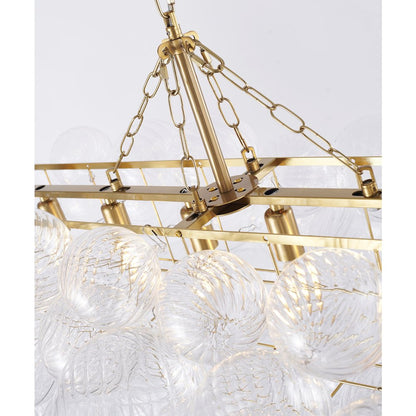 12-Light Brass Chandelier With Clear Swirl Glass Shades