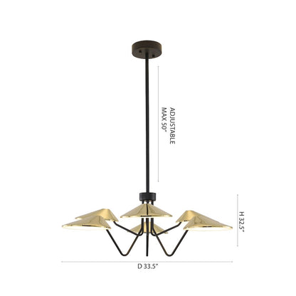 6-Light Black And Shiny Brass Iron LED Chandelier With White Acrylic Shades