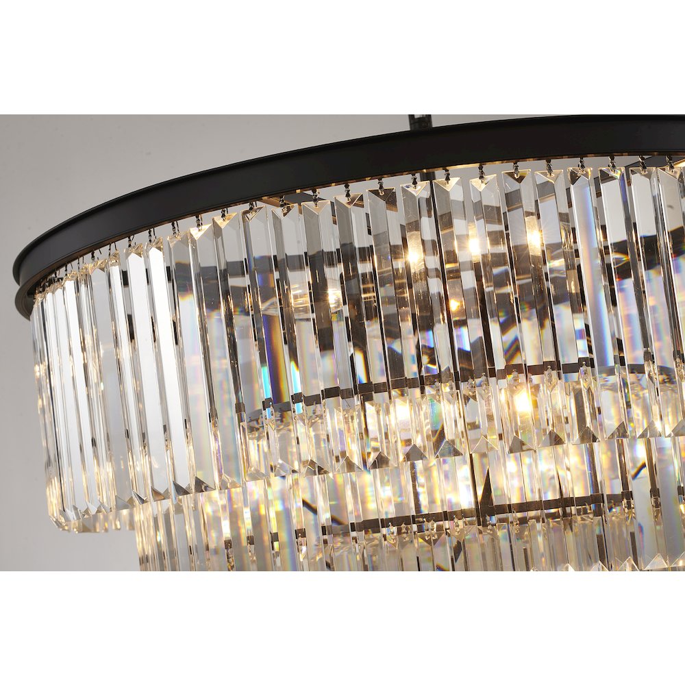 15-Light Black Chandelier With Clear Hanging Crystal