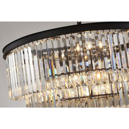 15-Light Black Chandelier With Clear Hanging Crystal