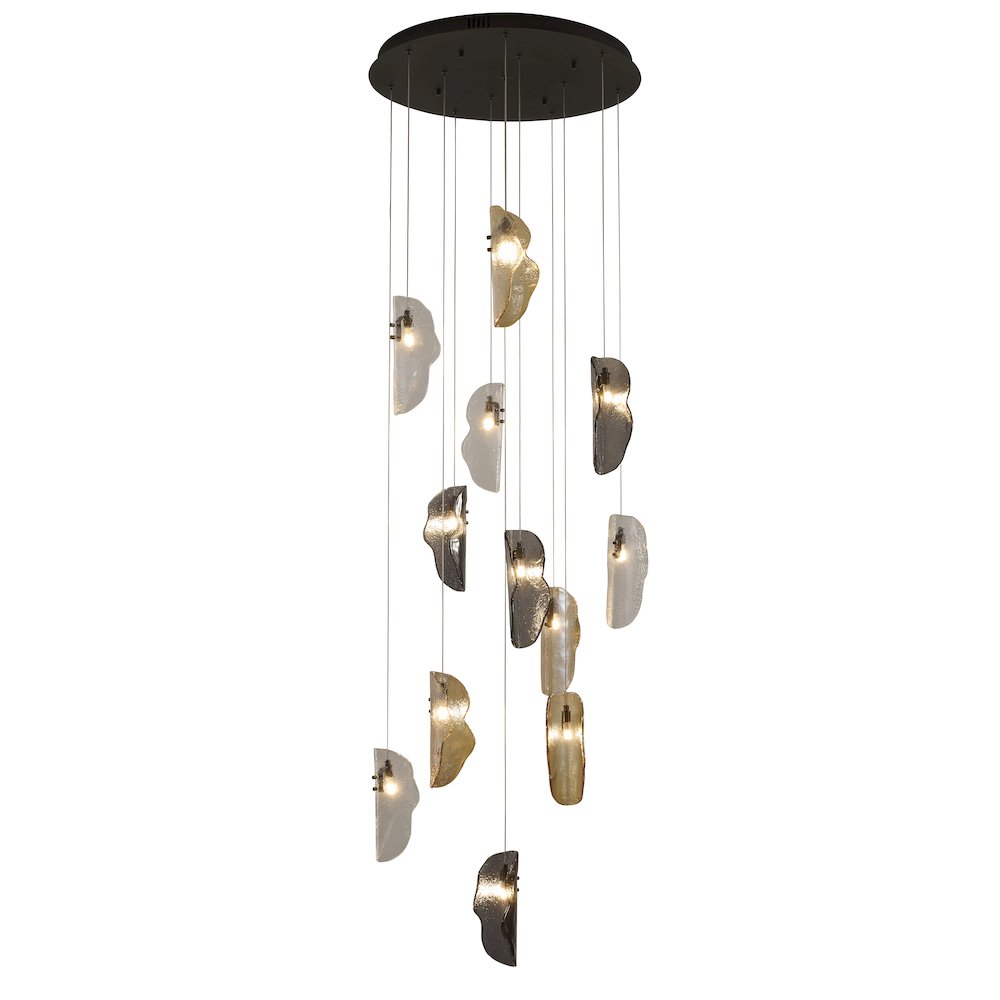 12-Light Black Chandelier With Clear, Smoke, And Amber Glass Accents