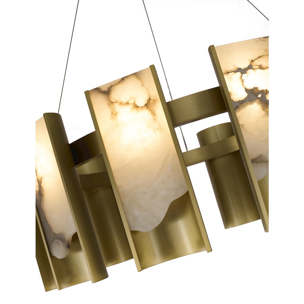 12-Light Satin Brass Aluminum LED Chandelier With White Alabaster Accents