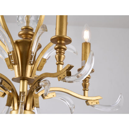 5-Light Gold Metal Leaf Chandelier With Clear Crystals