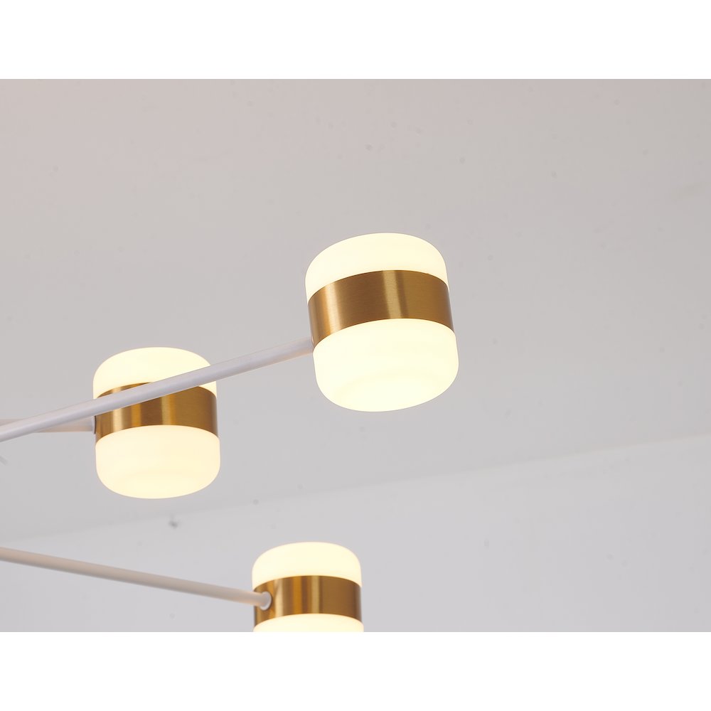 10-Light White LED Chandelier With Gold Accents And White Acrylic Shades