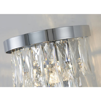 1-Light Chrome Wall Sconce With Clear Hanging Crystals