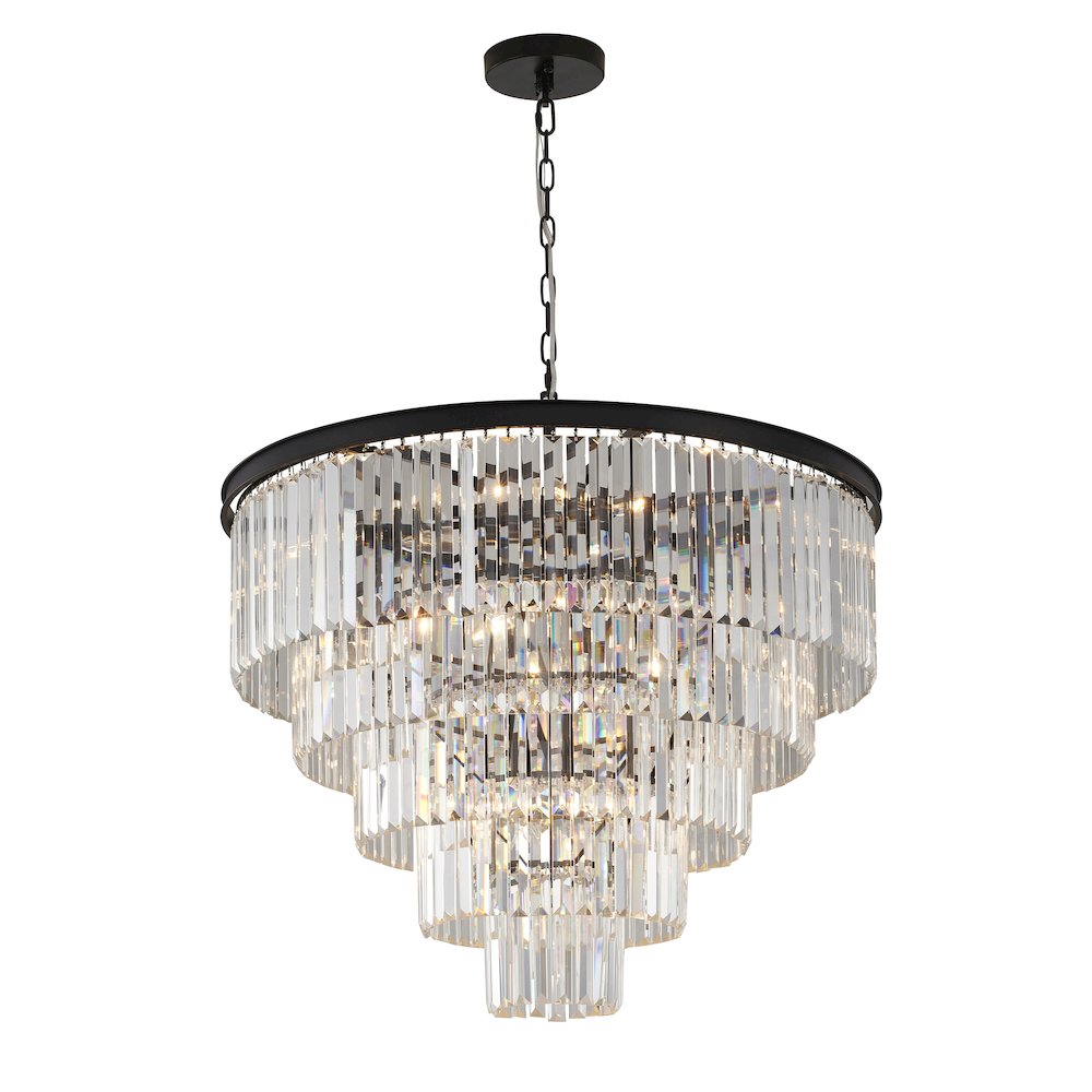 15-Light Black Chandelier With Clear Hanging Crystal
