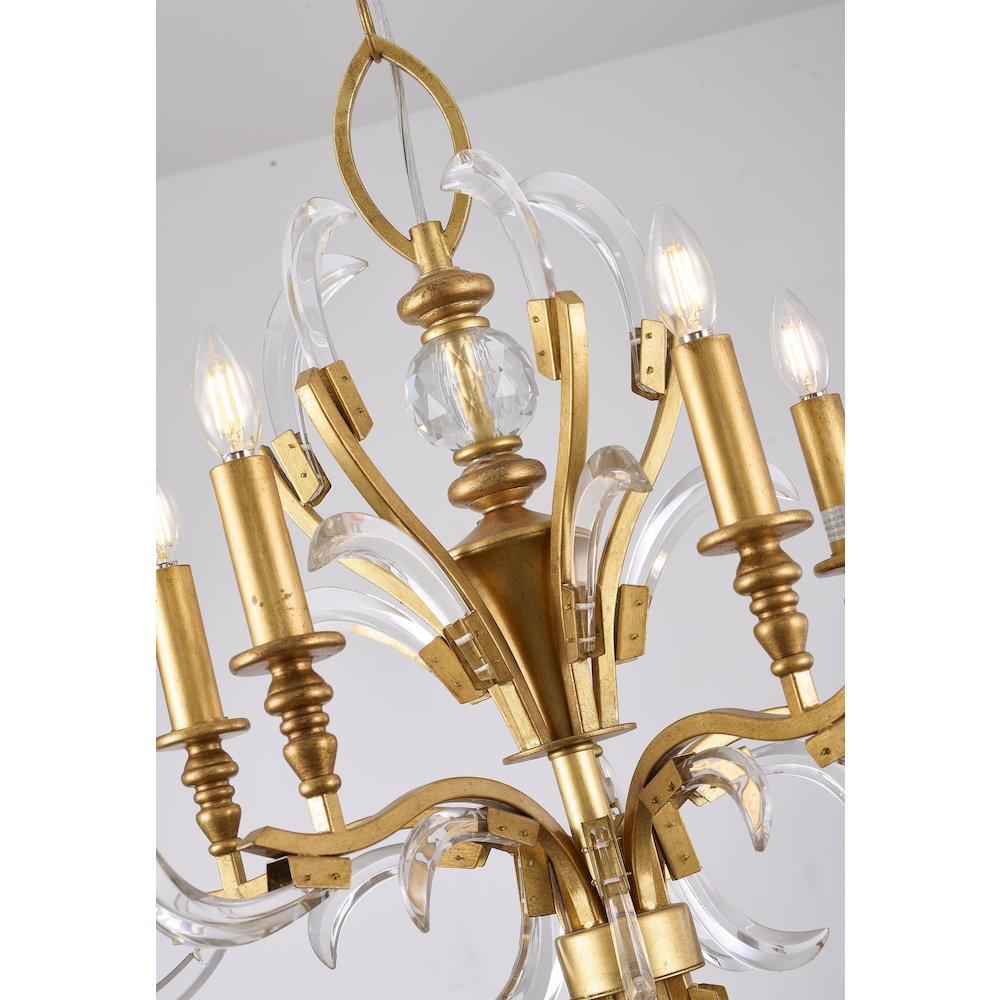 5-Light Gold Metal Leaf Chandelier With Clear Crystals
