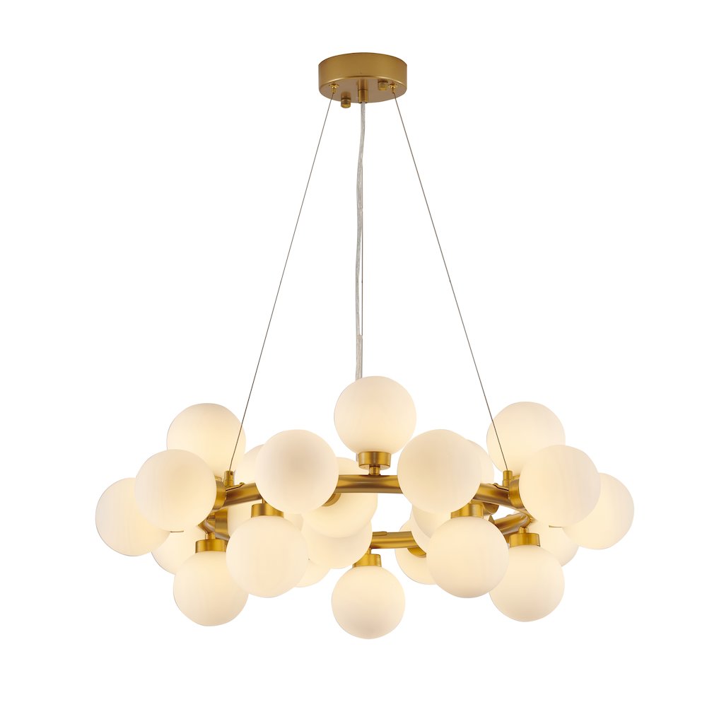 25-Light Gold Iron Chandelier With Milk White Glass Shades