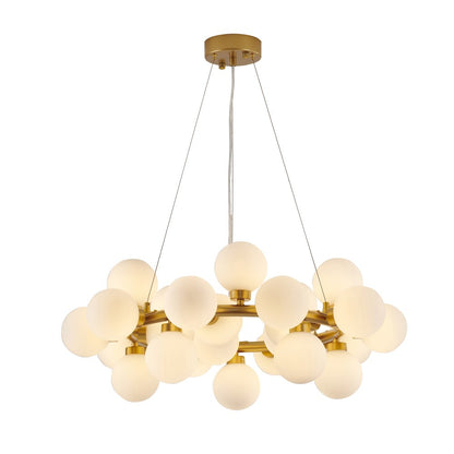 25-Light Gold Iron Chandelier With Milk White Glass Shades