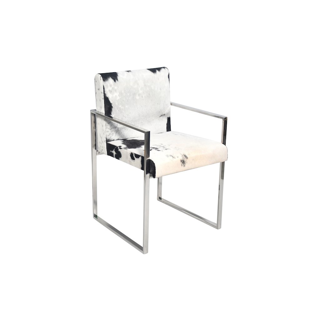 Chrome Stainless Steel Chair With Black And White Hairline Leather