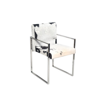Chrome Stainless Steel Chair With Black And White Hairline Leather