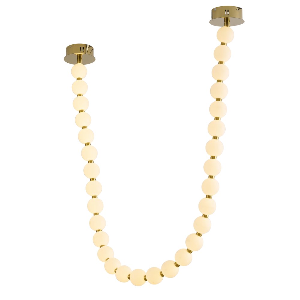 30-Light Brass LED Chandelier With White Acrylic Ball Shades