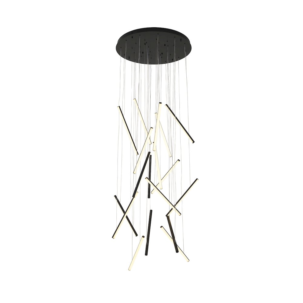 18-Light Satin Black Metal LED Chandelier With White Acrylic Diffusers