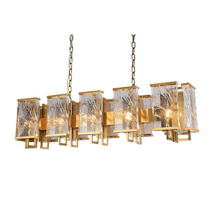 12-Light Brass Metal Chandelier With Clear Crystal Plaques
